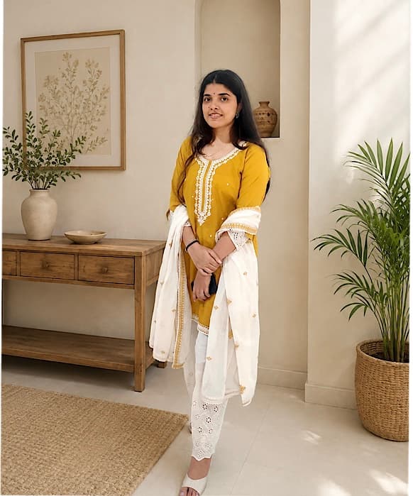 Mustard Yellow Pure Cotton Suit Set