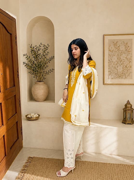 Mustard Yellow Pure Cotton Suit Set thumbnail 2